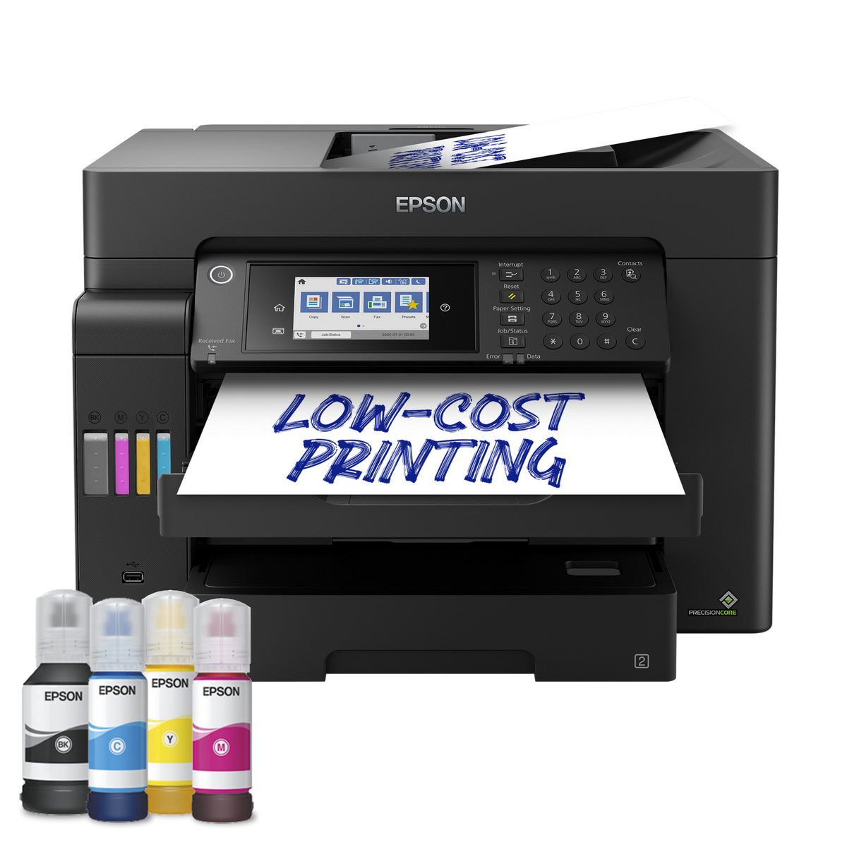 Epson EcoTank L15150 A3+ multifunction ink tank printer in black, with 112 ink bottles in black, cyan, yellow and magenta