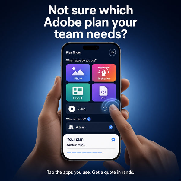 The Digital Distributors Adobe plan picker shown on a phone in hand